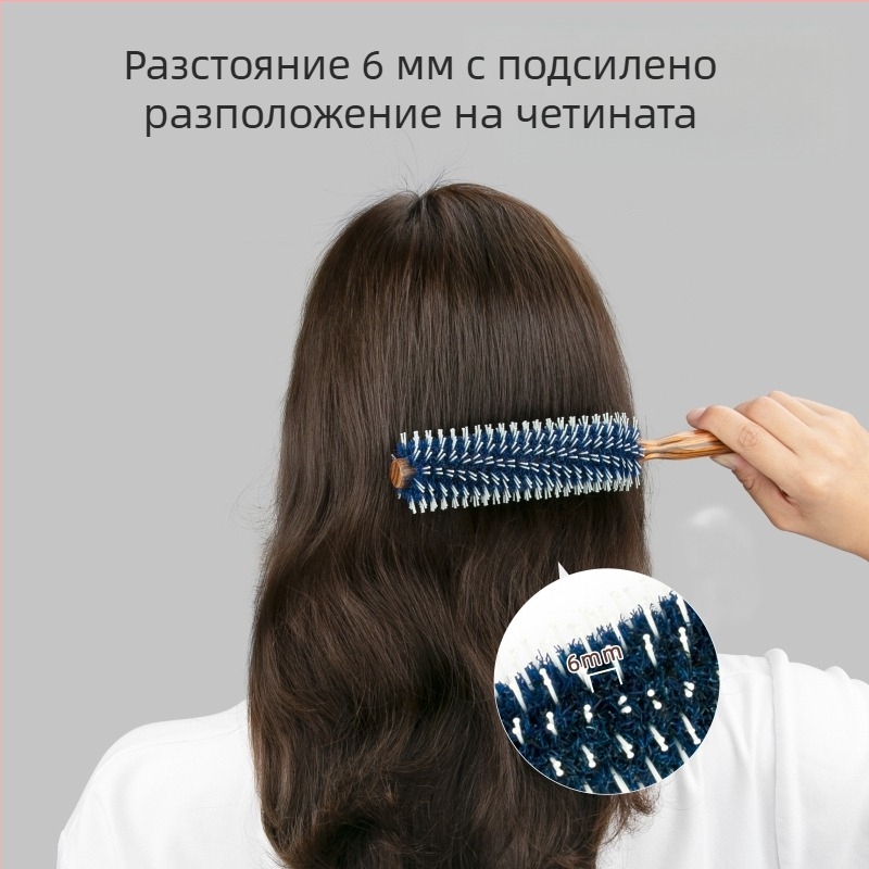 Гребен от лотосово дърво с четина от свинска коса за къдрене и стилизиране – цилиндричен ролер, дървен гребен, Guangzhou