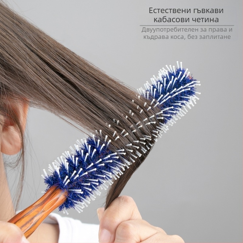 Гребен от лотосово дърво с четина от свинска коса за къдрене и стилизиране – цилиндричен ролер, дървен гребен, Guangzhou