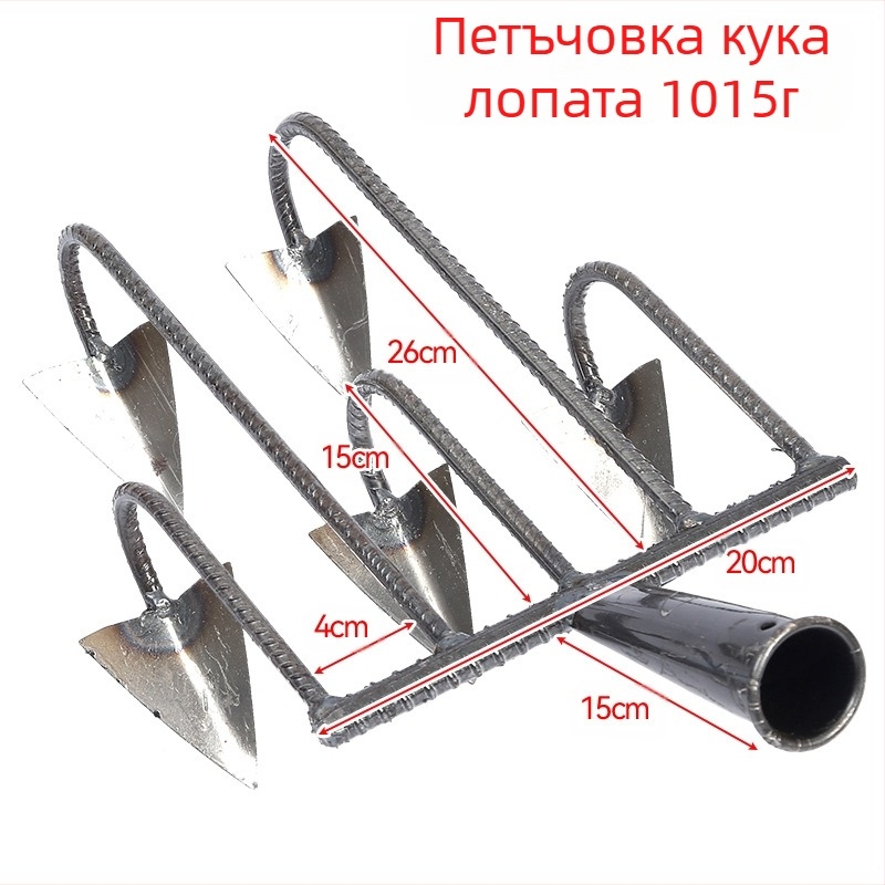 Триъгълна копачка с пет зъба, манганова стомана, усилена конструкция за разрохкване и плевене