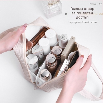 Несесер за козметика от PU кожа с обвивка-черупка, голям капацитет за пътуване, урбанистичен минималистичен стил