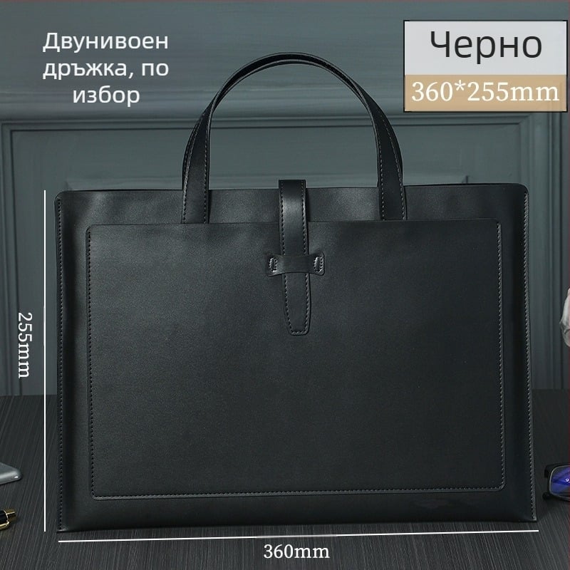 A4 делова кожена чанта за документи с кожена катарама, лого отпечатано, водоустойчива и износоустойчива, PU кожа, подплата полиестер, голям обем