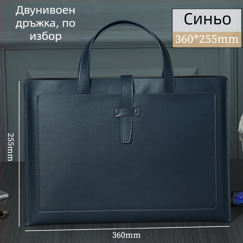 A4 делова кожена чанта за документи с кожена катарама, лого отпечатано, водоустойчива и износоустойчива, PU кожа, подплата полиестер, голям обем