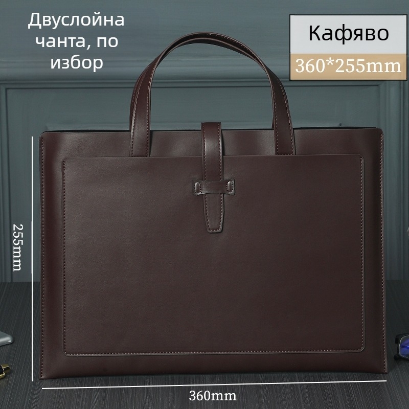 A4 делова кожена чанта за документи с кожена катарама, лого отпечатано, водоустойчива и износоустойчива, PU кожа, подплата полиестер, голям обем