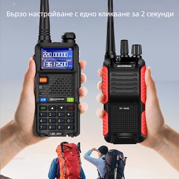 Baofeng UV-5R BF-5RH/M радиостанция с дисплей, диапазон 136–174/400–520 MHz, 5 W, 128 канала, обхват 1,5–3 км