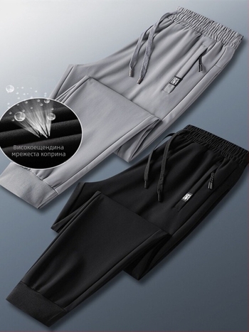 Мъжки летни панталони от найлон и спандекс (75% найлон, 25% спандекс), свободна кройка, прав силует, влагоотвеждаща материя, висок талия