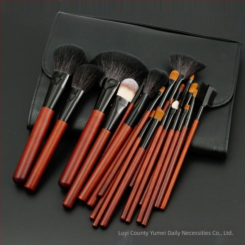 26-частен комплект четки за грим с животински косми, дървени дръжки, дълги стъбла, включва четки за сенки
