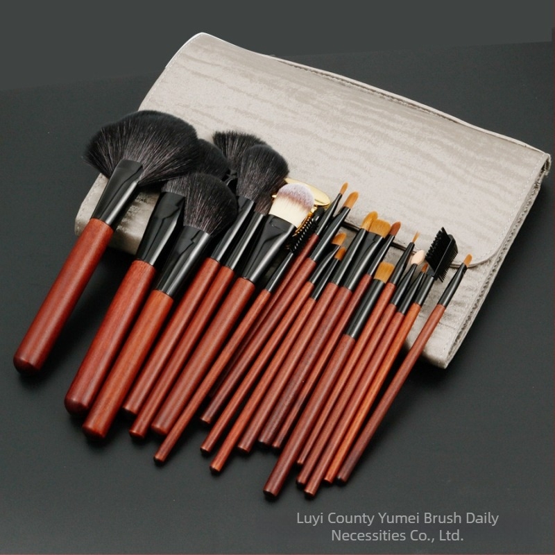 26-частен комплект четки за грим с животински косми, дървени дръжки, дълги стъбла, включва четки за сенки
