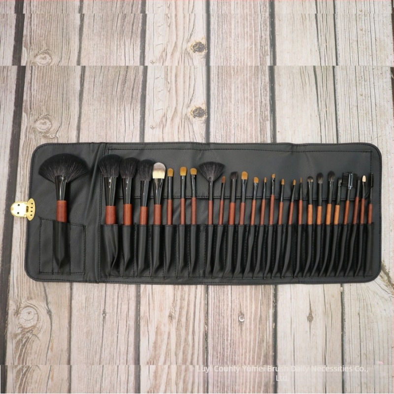 26-частен комплект четки за грим с животински косми, дървени дръжки, дълги стъбла, включва четки за сенки
