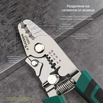 Клещи за оптично влакно – мултифункционален инструмент за обелване, захващане, рязане и подстригване, с остър нос