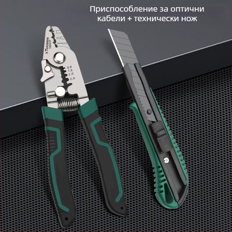 Клещи за оптично влакно – мултифункционален инструмент за обелване, захващане, рязане и подстригване, с остър нос