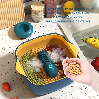 XY-006 Портативен безжичен уред за почистване и пречистване на плодове и зеленчуци с детоксикация, механично управление, капацитет до 4 л, 5V, 8W, 50 Hz, без кошница за миене, за плодове, зеленчуци, месо и морски дарове