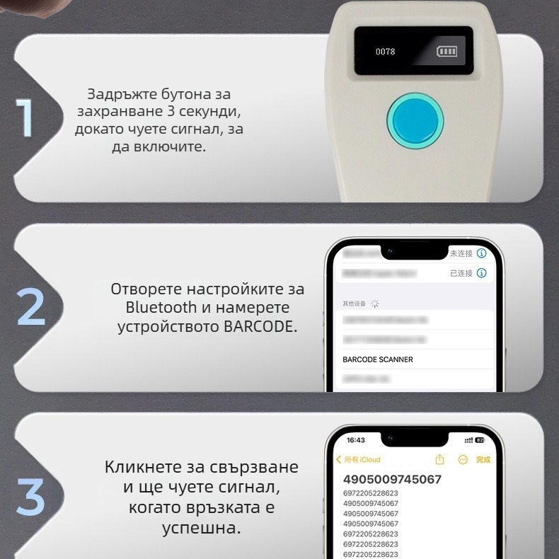 RUIDIDA 2D ръчен скенер за баркод с USB интерфейс, резолюция 640x480, 120 кадъра в секунда