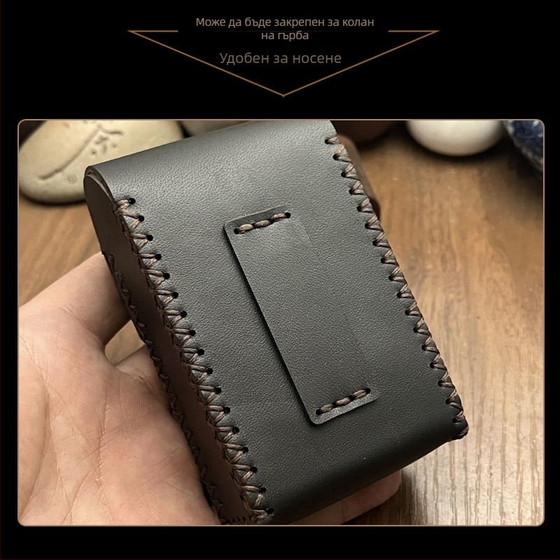 MR.K Кутия за цигари от първокласна телешка кожа – растително облагородена кожа, 20 цигари, Нов китайски стил, мултифункционална: ключодържател, съхранение, осветление, power bank