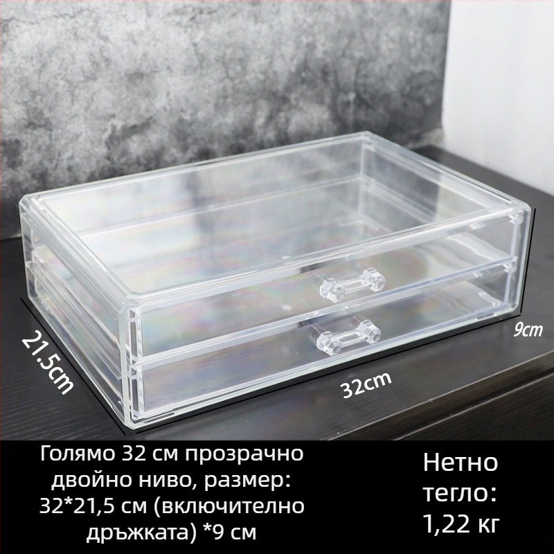 Прозрачна козметична кутия с чекмеджета за бюро, PS пластмаса; комплект от 4 кутии; 2 кг
