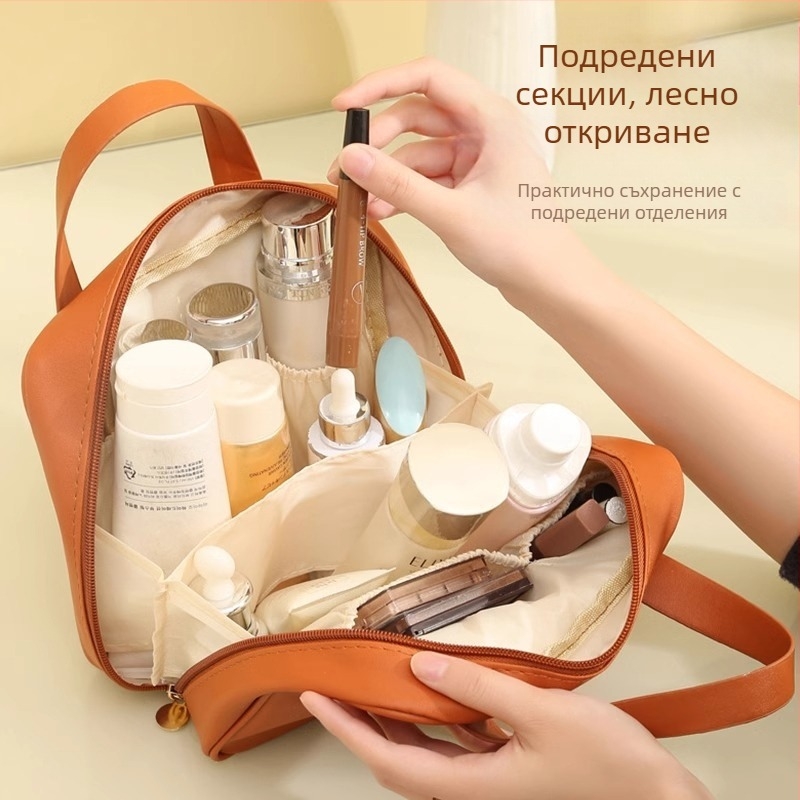 Унисекс козметична чанта за грим и четки, водоустойчива, лека, PU кожа, голям капацитет, разширяема