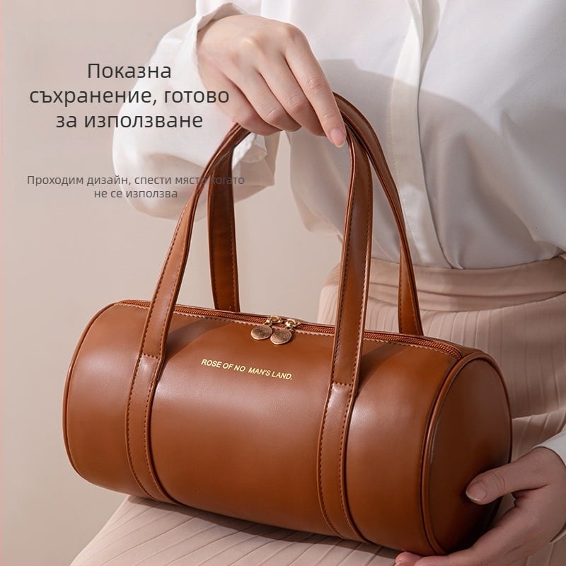 Цилиндрична PVC чанта за козметика — корейски стил, мултифункционален пътнически органайзер