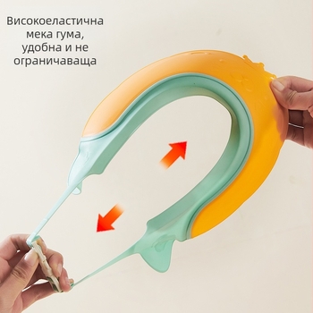 Бебешка шапка за измиване на коса – марка Hukou Xiaole; PP материал; регулируема; произход Taizhou Huangyan