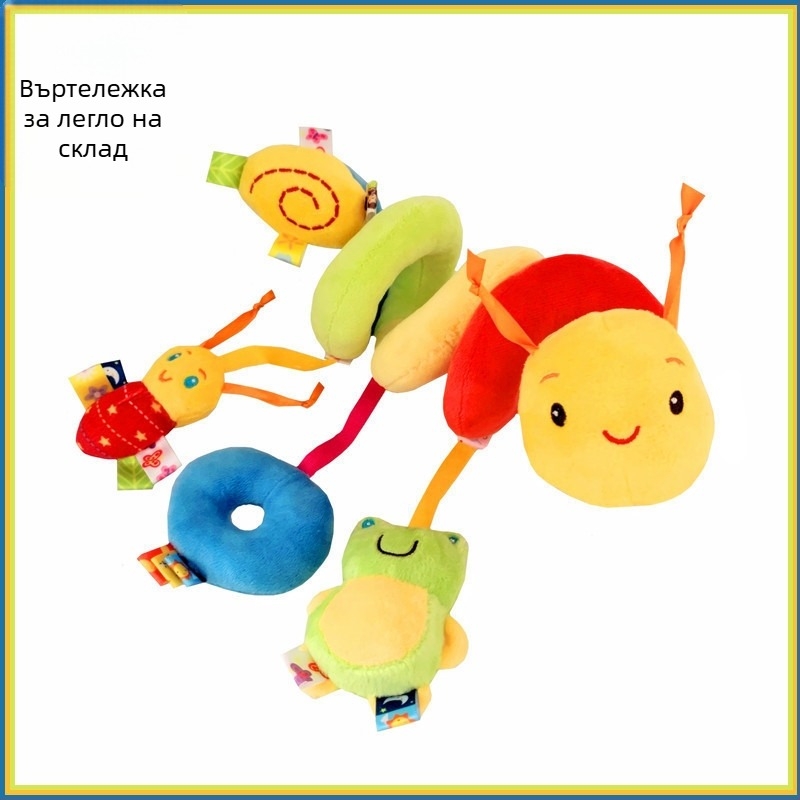 Плюшена бебешка висяща играчка за креватче с етикети, за деца 0–3 г., развива сетивата, зрението и координацията ръка–око