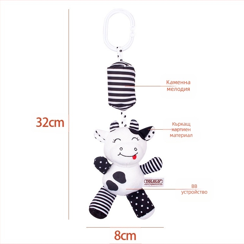 TOLOLO плюшено бебешко висящо звънче за креватче с животински мотив, развива зрение и слух, координация ръка-око, за възраст 0–3 години