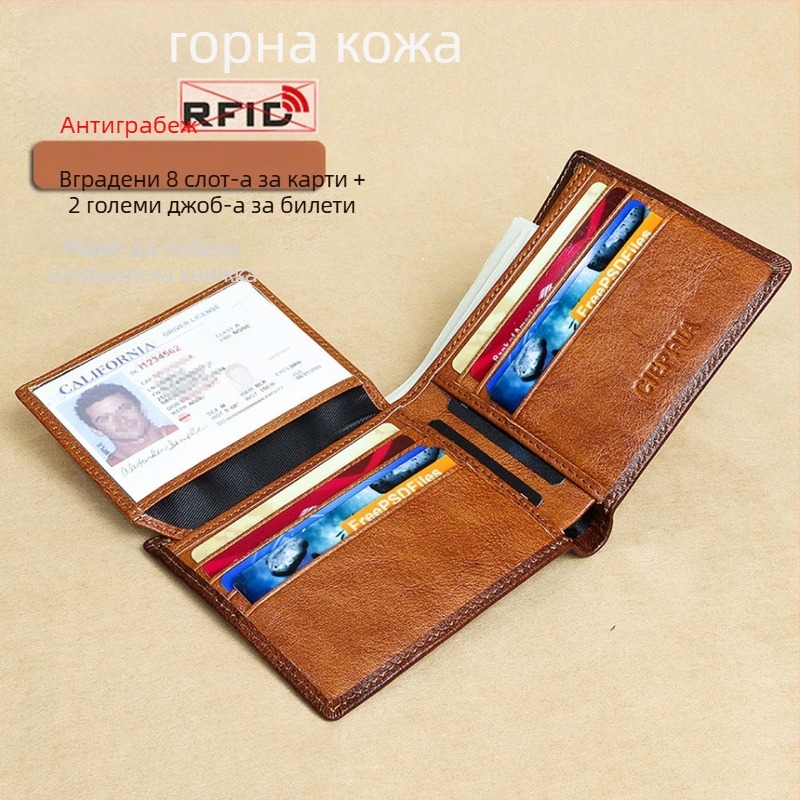 CIEPHIA Мъжки портфейл – кожа от първи слой, RFID защита, слот за шофьорска книжка, подплата от полиестер