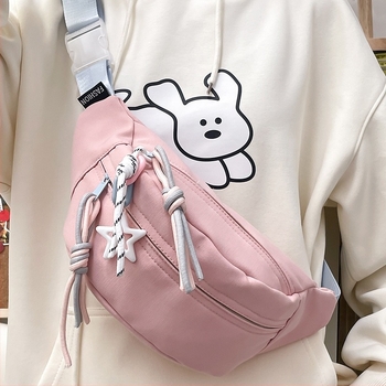 Найлонова кръстосана чанта за талия, урбан стил, триизмерен външен дизайн, цип за отваряне, вътрешен джоб с цип