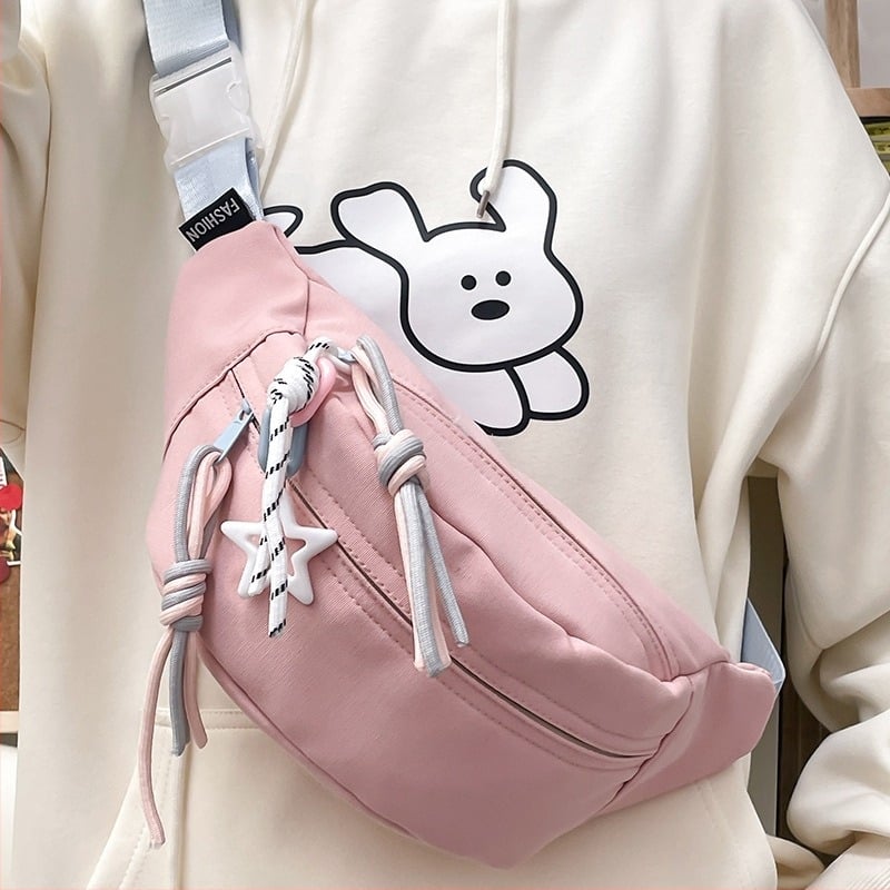 Найлонова кръстосана чанта за талия, урбан стил, триизмерен външен дизайн, цип за отваряне, вътрешен джоб с цип