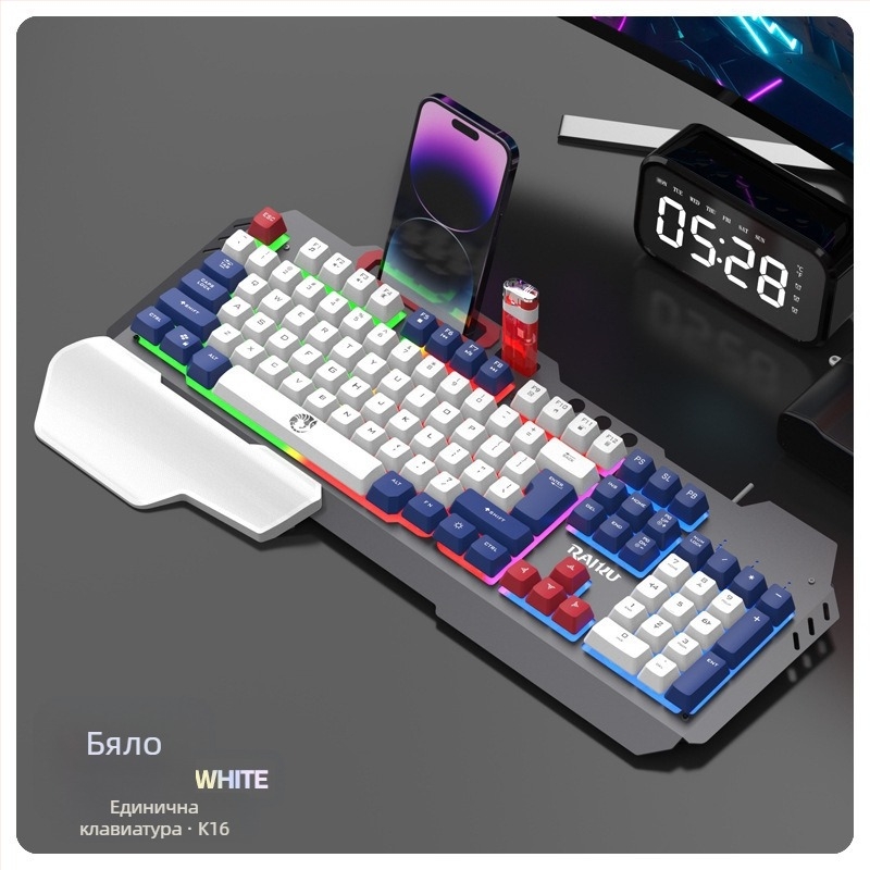 RAIKU T16 Метален комплект клавиатура и мишка за игри, жично USB свързване, 1000dpi