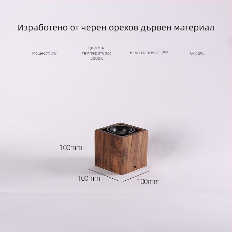LED дървен квадратен таванен спот, повърхностно монтиран, 220V, 4500K, CRI 80–89