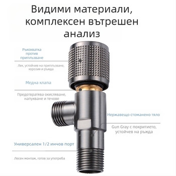 Ъглов клапан от неръждаема стомана с меден сърцевинен механизъм, модел 111, вградена инсталация, за баня, водогрейник и тоалетна