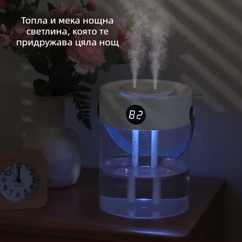Увлажнител с USB захранване, две дюзи, резервоар 2,6–4,0 л, подходящ за помещения до 10 м², модел T20