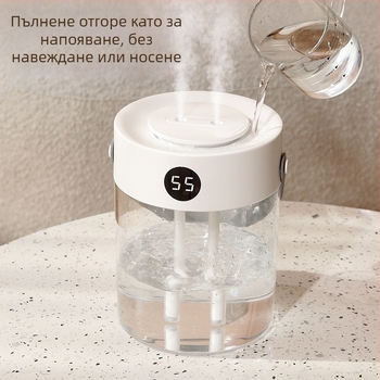 Увлажнител с USB захранване, две дюзи, резервоар 2,6–4,0 л, подходящ за помещения до 10 м², модел T20