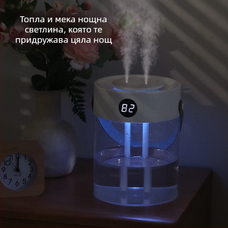 Увлажнител с USB захранване, две дюзи, резервоар 2,6–4,0 л, подходящ за помещения до 10 м², модел T20