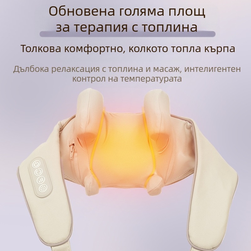 RN01 Масажор за трапецовиден мускул, рамо и шия – 6 глави, зареждащ се, инфрачервена физиотерапия, 3-та степен, таймер