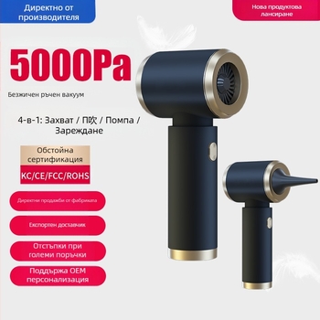 Ръчен безжичен вакуум за автомобил с двойна функция засмукване и духане, 120W, ≤36V, вградена батерия 3000–4000 mAh, шум 46–70 dB