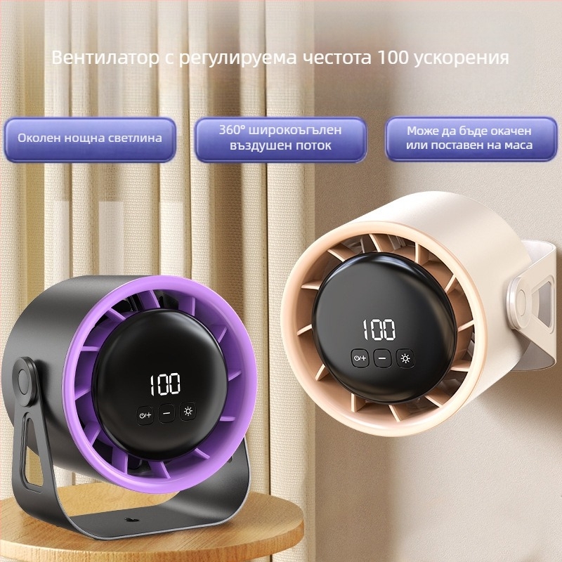 Клип вентилатор без лопатки с безчетков мотор, вградена литиева батерия 2000–4000 mAh, 100-степенен контрол на скоростта на вятъра, USB порт