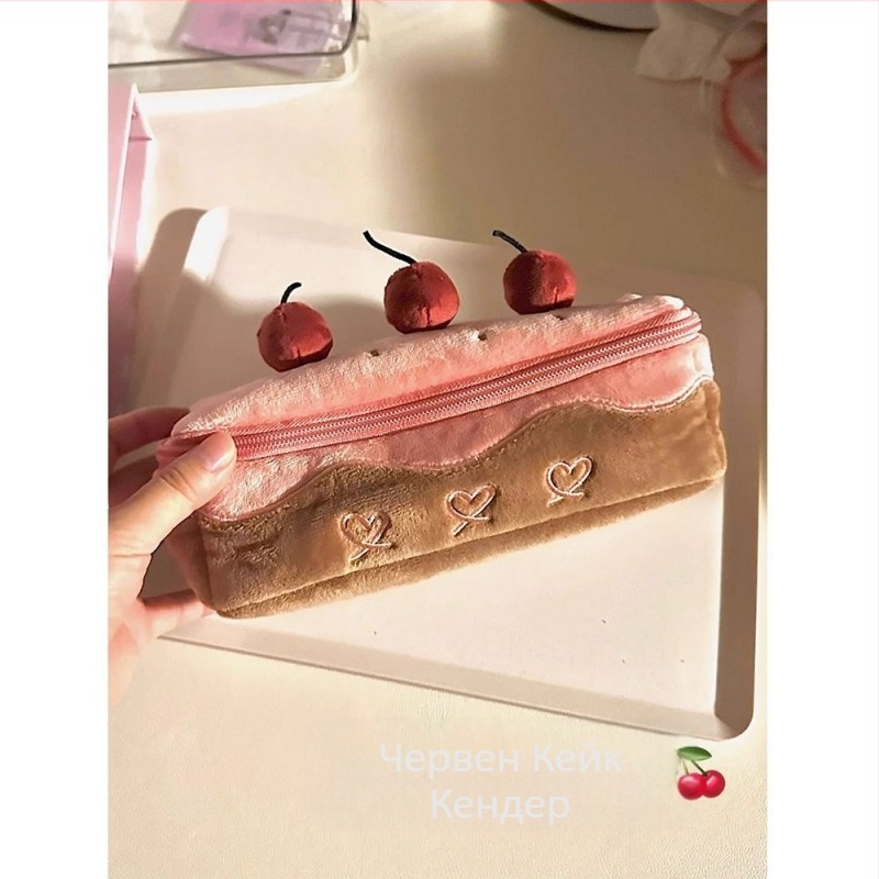 Пенал за моливи с дизайн на черешова торта, унисекс, полиестер, корейски стил
