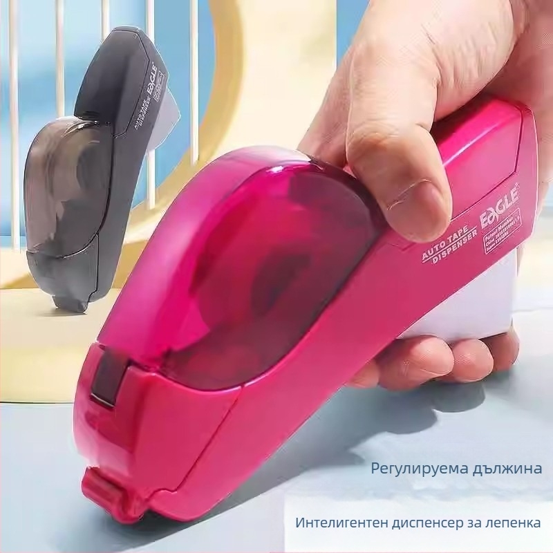 Ръчна резачка за лента, прозрачен диспенсер за канцеларска лента (модел T5165AB, пластмасов корпус, ширина на лентата 12–19 мм, диаметър на шпиндела 1.8 мм, тегло 0.2 кг)