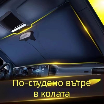 Сенник за предното стъкло на автомобил – топлоизолация, блокиране на светлината, четири сезона, монтаж тип карта, материал: титановата облицовъчна тъкан