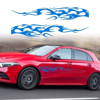 Kasusi автомобилен страничен стикер – самозалепващ, геометричен пламък дизайн, декоративен за цялата странична част
