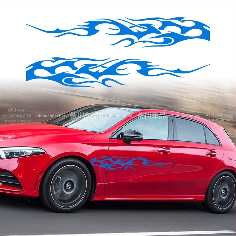 Kasusi автомобилен страничен стикер – самозалепващ, геометричен пламък дизайн, декоративен за цялата странична част