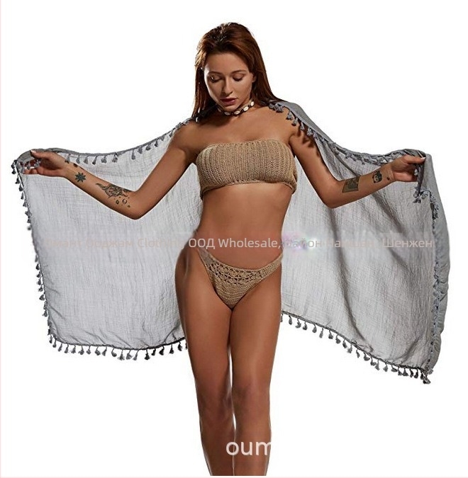 Плажна кърпа за жени, конопена материя, crepe тъкан, монохромен дизайн, защита от слънцето