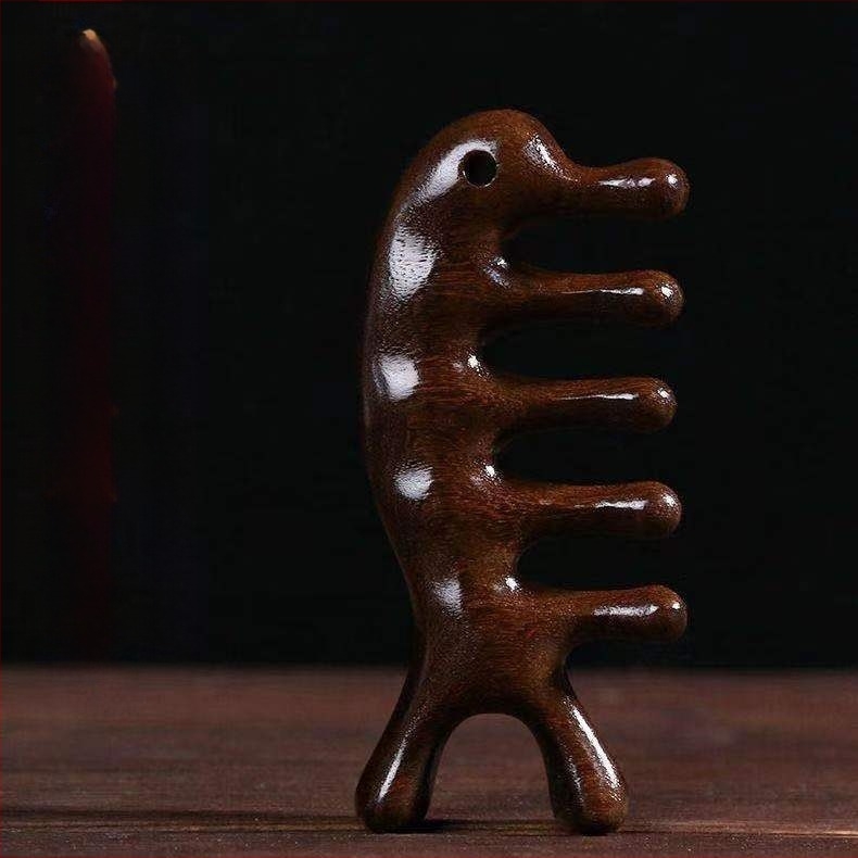 Дървен гребен за коса от сандалово дърво с масаж и меридиан, широки зъби