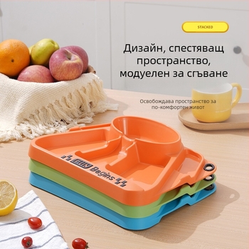 Детски комплект съдове за хранене с разделена чиния и дизайн на триколка, PP материал, за деца над 12 месеца