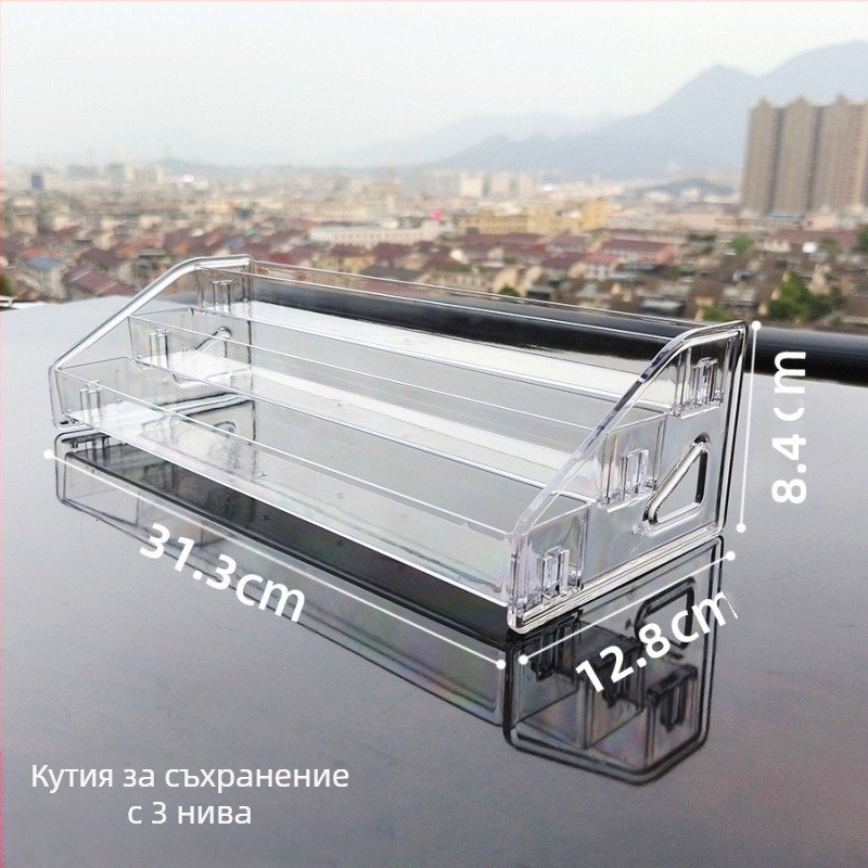 Настолен прозрачен акрилен дисплей за грим с три слоя или повече, за устни, лак за нокти и грижа за кожата