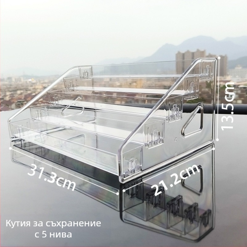 Настолен прозрачен акрилен дисплей за грим с три слоя или повече, за устни, лак за нокти и грижа за кожата