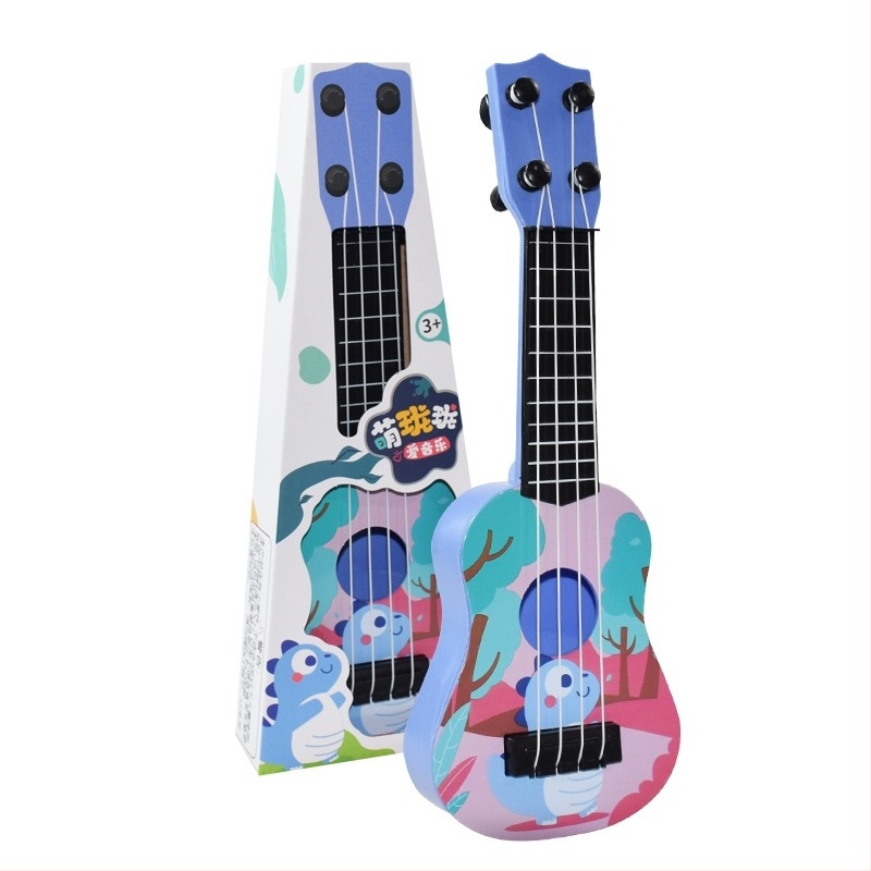 Ukulele играчка за бебета 0-3 г.: пъзел с животни: слон, жираф и хипопотам; интерактивно музикално обучение за родители и деца; от пластмаса