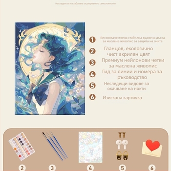 DIY цифрова маслена живопис – без рамка, ръчно рисувана илюстрация в модерен минималистичен стил, анимационно момиче