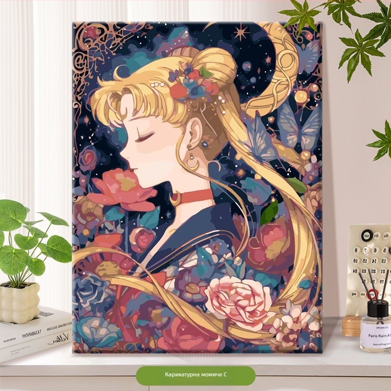 DIY цифрова маслена живопис – без рамка, ръчно рисувана илюстрация в модерен минималистичен стил, анимационно момиче