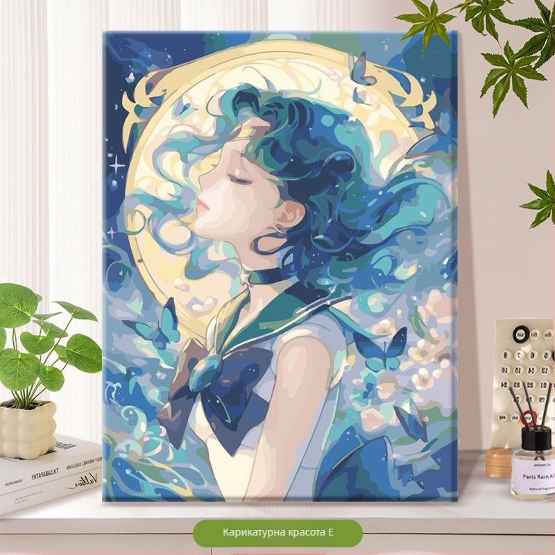 DIY цифрова маслена живопис – без рамка, ръчно рисувана илюстрация в модерен минималистичен стил, анимационно момиче