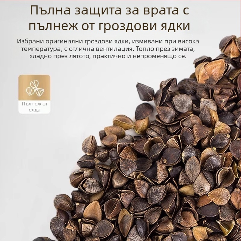 Гречнева възглавница с твърдо ядро за защита на шийния прешлен, пълнеж от гречиха, 100% памук, правоъгълна форма, калъф включен